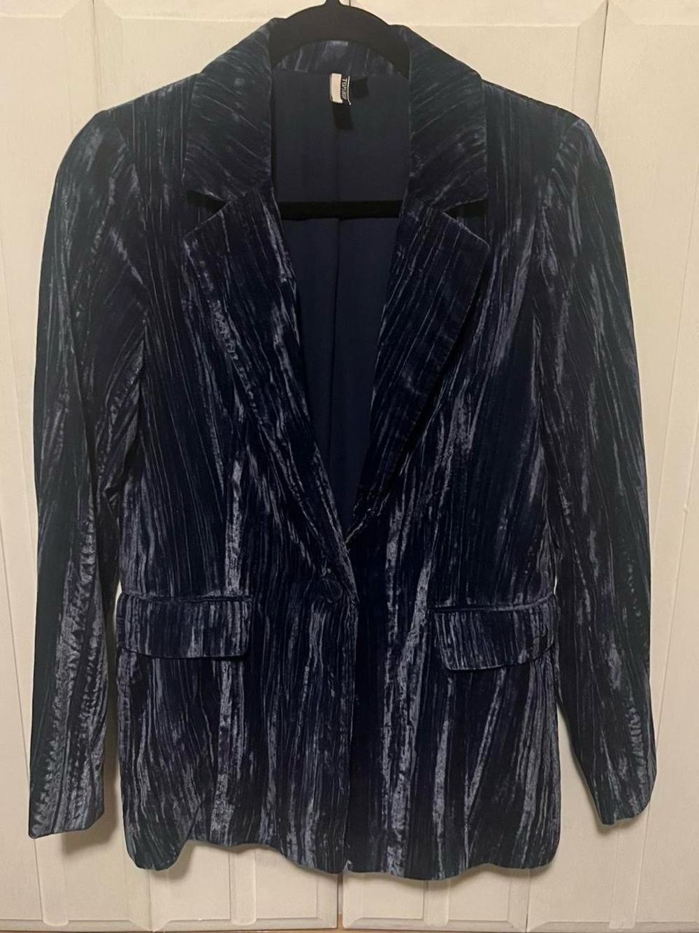 Topshop Crushed Velvet Navy Blue Blazer Jacket